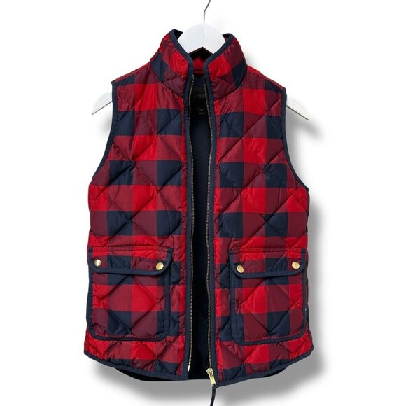 J.CREW Buffalo Check Vest XXS Puffer Red Blue Preppy Plaid Down Feather Jacket - Picture 10 of 11